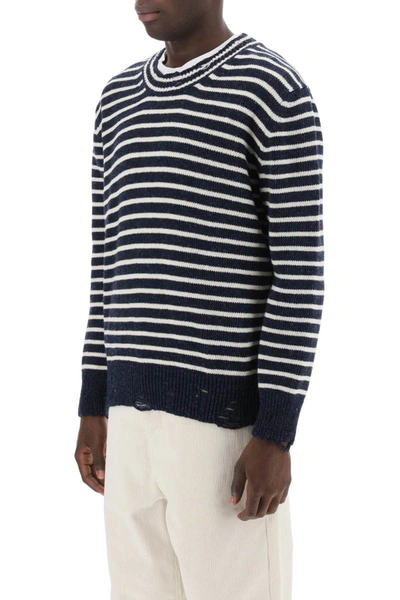 Shop Ami Alexandre Mattiussi Ami Paris Striped Sweater With Destroyed Detailing In Multicolor