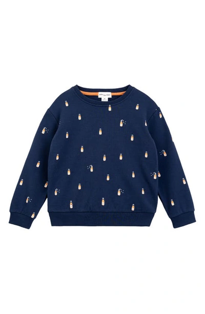 Shop Miles The Label Kids' Orange Pop Print Organic Cotton French Terry Sweatshirt In Navy