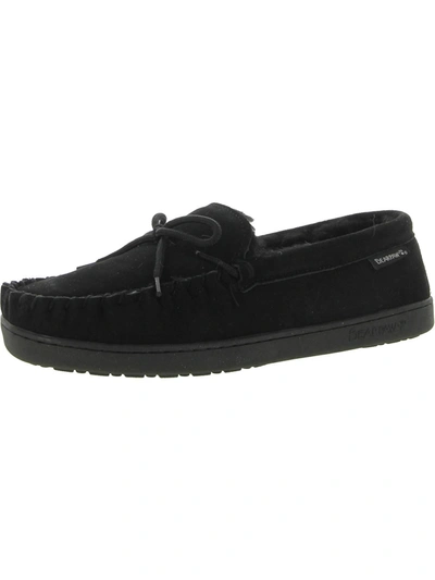 Shop Bearpaw Moc Ii Wide Mens Suede Fur Lined Moccasin Slippers In Black