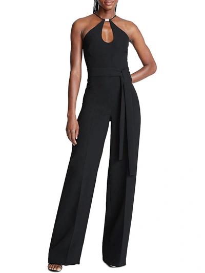 Shop Halston Ema Womens Keyhole Neck Wide Leg Jumpsuit In Black