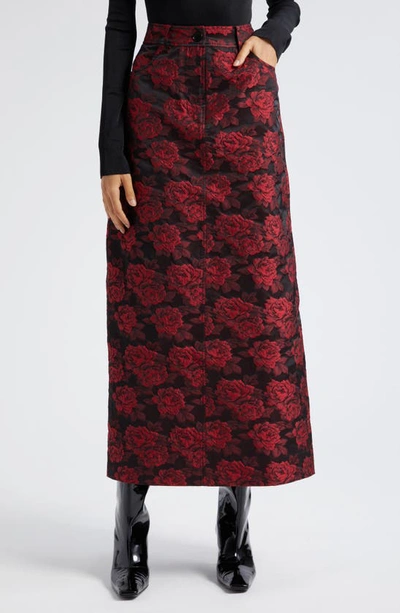 Shop Ganni Floral Jacquard Skirt In High Risk Red