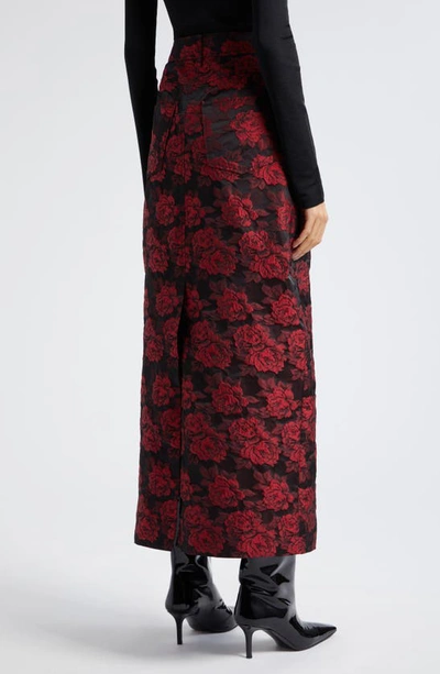Shop Ganni Floral Jacquard Skirt In High Risk Red