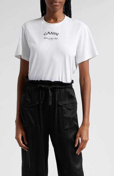 Shop Ganni Organic Cotton Logo T-shirt In Bright White