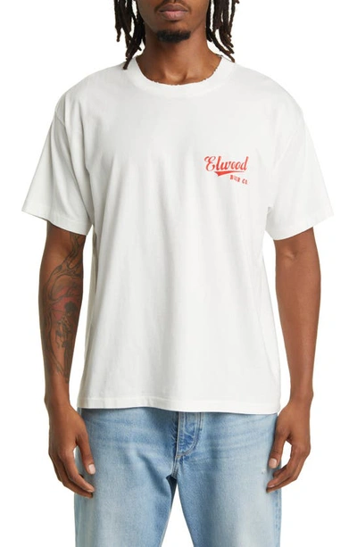 Shop Elwood Logo Cotton Graphic T-shirt In White