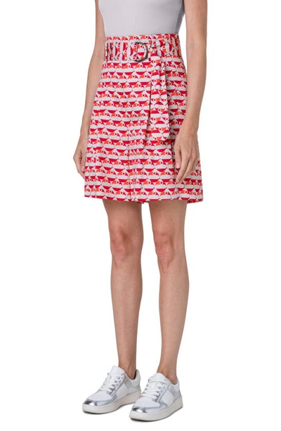 Shop Akris Punto Fiorellina Flamingo Dot Print Belted Cotton Bermuda Shorts In Beige-red-coral