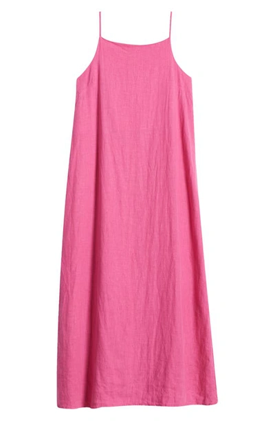 Shop Desmond & Dempsey Print Square Neck Linen Nightgown In Plain Linen Cerise