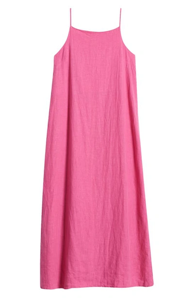 Desmond & Dempsey Print Square Neck Cotton Nightgown In Plain Linen Cerise