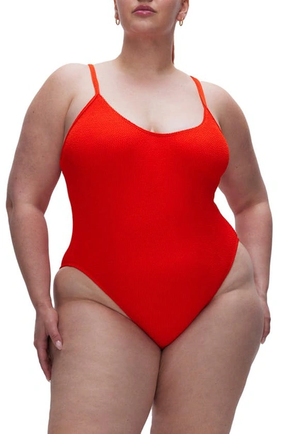 Shop Good American Always Fits One-piece Swimsuit In Bright Poppy
