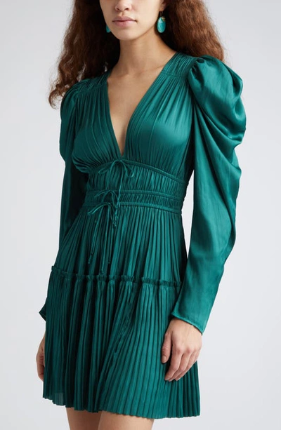 Shop Ulla Johnson Lu Long Sleeve Satin Dress In Jadeite