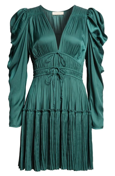 Shop Ulla Johnson Lu Long Sleeve Satin Dress In Jadeite