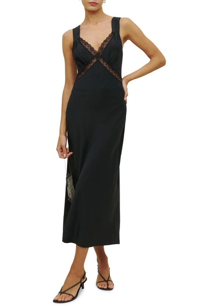 Shop Reformation Provence Lace Satin Maxi Dress In Black