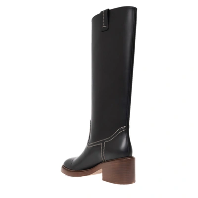 Chloé Leather Evening Under The Knee Boots With Visible Stitchings