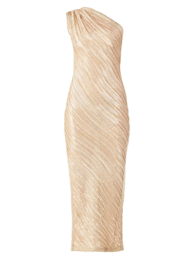 Shop Herve Leger Women's Woven Metallic One-shoulder Gown In Champagne
