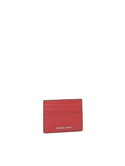 Shop Michael Michael Kors Hudson Grained Leather Card Holder In Orange