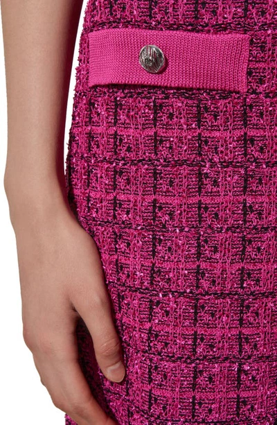 Shop Ming Wang Faux Pocket Tweed Pencil Skirt In Mulberry/ Black