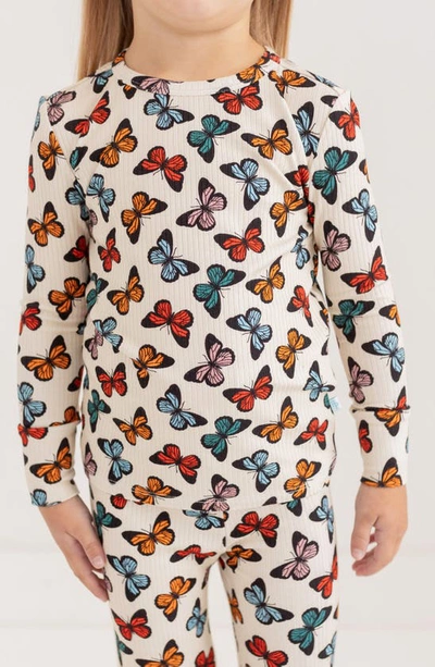 Shop Posh Peanut Kids' Laris Butterfly Print Fitted Two-piece Pajamas In Open Beige
