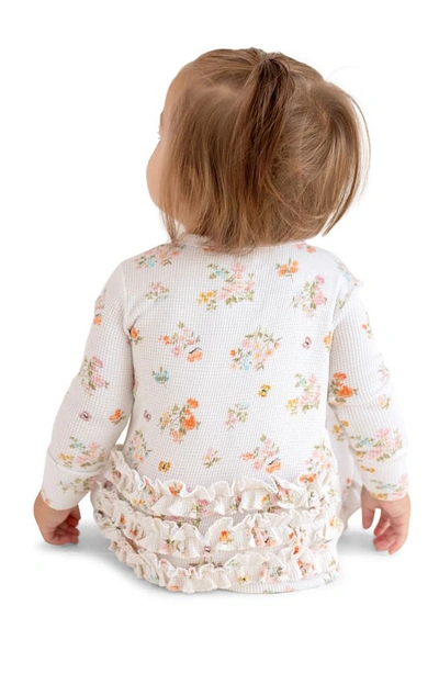 Shop Posh Peanut Clemence Floral Print Ruffle Fitted Footie Pajamas In Ivory/ Flowers
