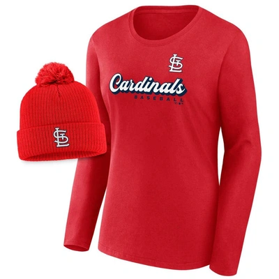 Shop Fanatics Branded Red St. Louis Cardinals Run The Bases Long Sleeve T-shirt & Cuffed Knit Hat With Po
