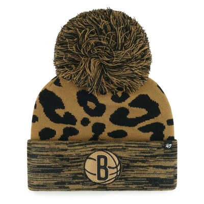Shop 47 ' Leopard Brooklyn Nets Rosette Cuffed Knit Hat With Pom