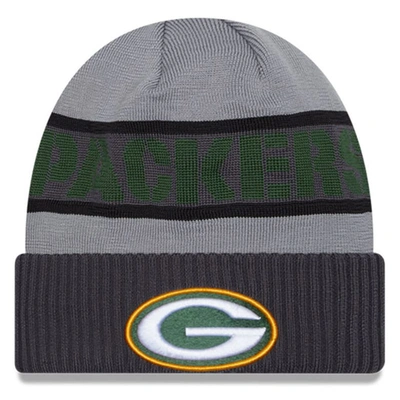 Shop New Era Gray Green Bay Packers 2023 Sideline Tech Cuffed Knit Hat