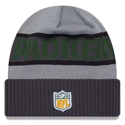 Shop New Era Gray Green Bay Packers 2023 Sideline Tech Cuffed Knit Hat