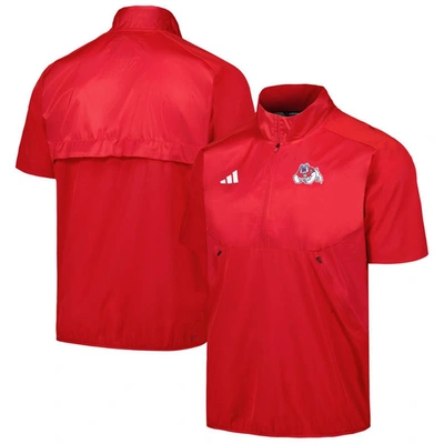 Shop Adidas Originals Adidas Red Fresno State Bulldogs Sideline Aeroready Raglan Short Sleeve Quarter-zip Jacket