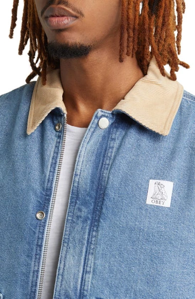 Shop Obey Work Around Denim Jacket In Light Indigo