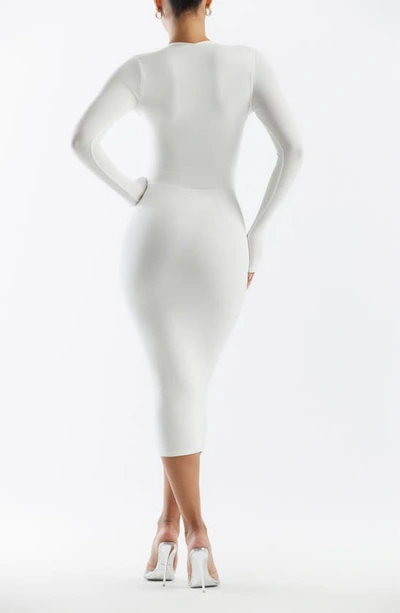 N By Naked Wardrobe Squared Away Long Sleeve Thong Bodysuit In White