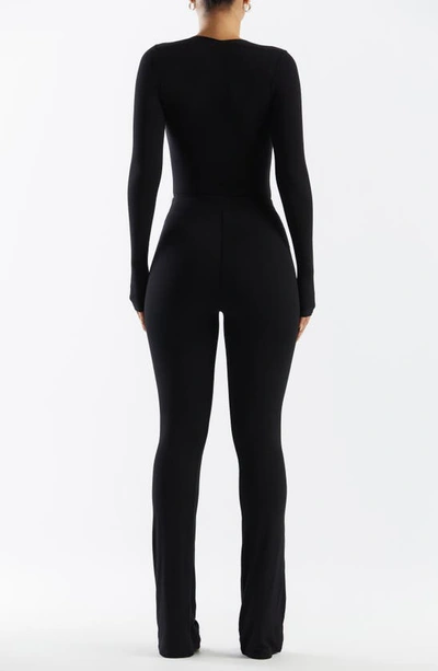 Shop N By Naked Wardrobe Naked Wardrobe Squared Away Long Sleeve Thong Bodysuit In Black