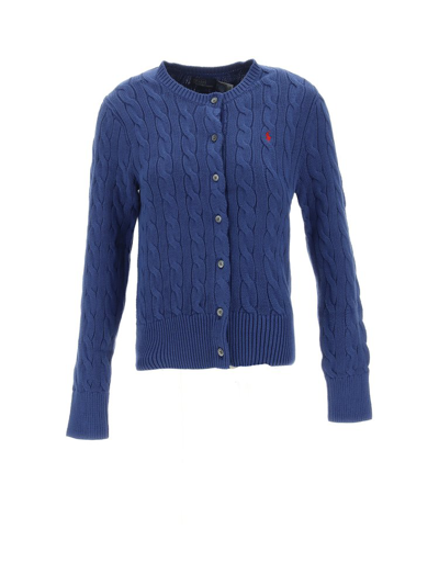 Shop Polo Ralph Lauren Pony Embroidered Knitted Cardigan In Blue