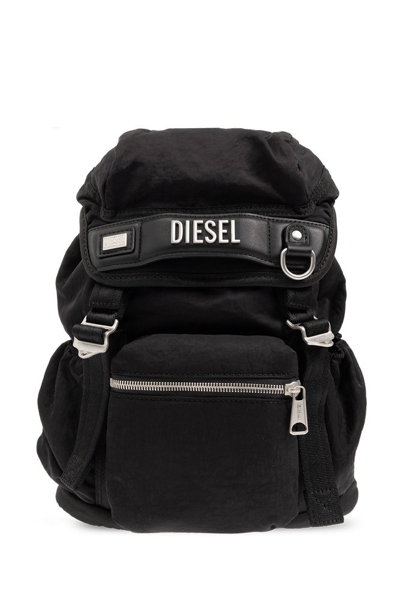 Shop Diesel Logo Plaque Small Backpack In Black