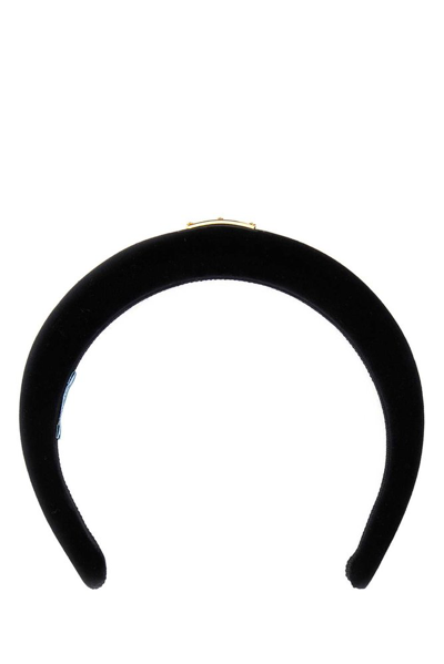 Shop Prada Triangle Logo Plaque Velvet Hairband In Black
