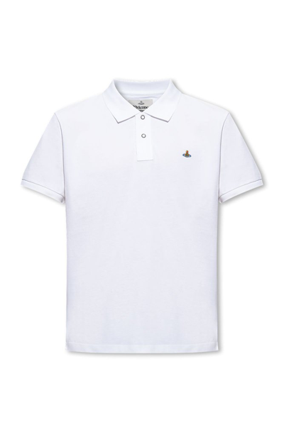 Shop Vivienne Westwood Logo Embroidered Polo Shirt In White