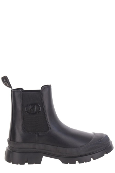 Shop Karl Lagerfeld Logo Detailed Ankle Boots In Black