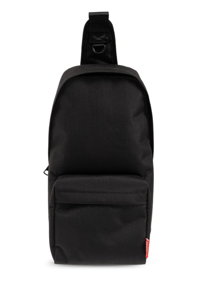 Shop Diesel Logo Detailed Zipped Shoulder Backpack In Black