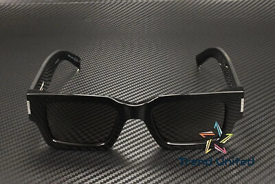 Pre-owned Saint Laurent Sl 572 001 Rectangular Black Crystal Grey 50 Mm Unisex Sunglasses In Gray