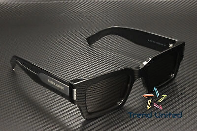 Pre-owned Saint Laurent Sl 572 001 Rectangular Black Crystal Grey 50 Mm Unisex Sunglasses In Gray