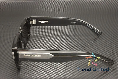 Pre-owned Saint Laurent Sl 572 001 Rectangular Black Crystal Grey 50 Mm Unisex Sunglasses In Gray