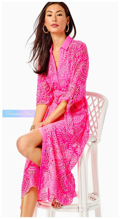 Pre-owned Lilly Pulitzer Amrita Eyelet Midi Dress Pink Isle Eyelet $348 Size 14,16