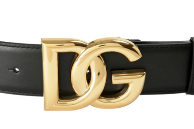 Pre-owned Dolce & Gabbana Unisex Black Leather Metal Double Buckle Belt Us 30 It 75