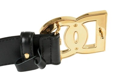 Pre-owned Dolce & Gabbana Unisex Black Leather Metal Double Buckle Belt Us 30 It 75