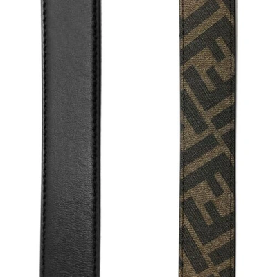 Pre-owned Fendi $630  Ff O'lock Leather Reversible Black/brown Belt 100/40 Italy 7c0475