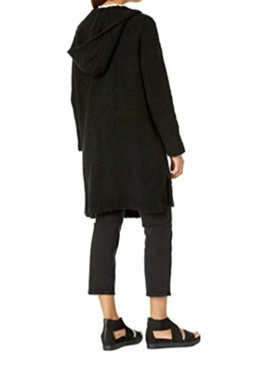 Pre-owned Eileen Fisher Hooded Long Cardigan Coat Boucle Wool Blend Black Size S/ M