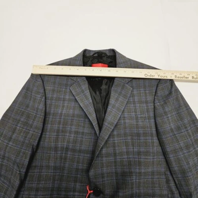 Pre-owned Hugo Boss Men's 38s Jacket 32r Pants Gray Blue Plaid 2 Pc Suit Wool Slim Fit