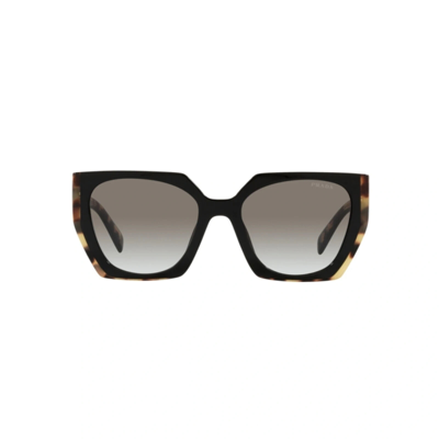 Pre-owned Prada Pr 15ws 3890a7 Black Medium Tortoise - Grey Gradient Lens Sunglasses 54mm In Gray