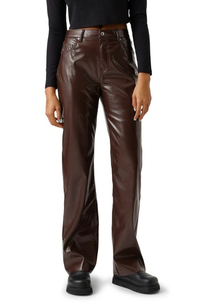 Shop Vero Moda Kithy Loose Patent Leather Pants In Coffee Bean