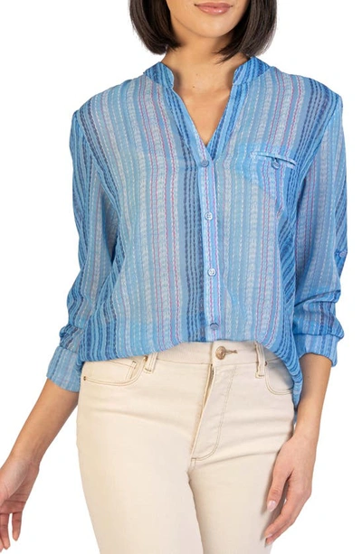 Shop Kut From The Kloth Jasmine Chiffon Button-up Shirt In Colmar Stripe-soft Denim