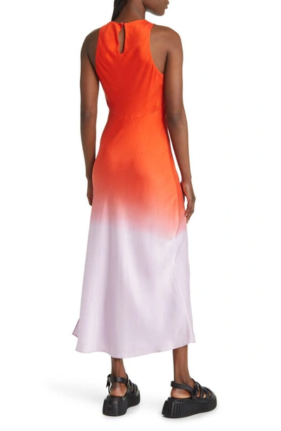 Shop Frame Dip Dye Silk Bias Cut Midi Dress In Red Orange Multi