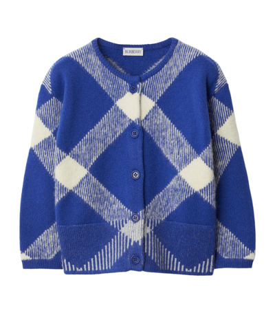 Shop Burberry Kids Check Cardigan In Blue