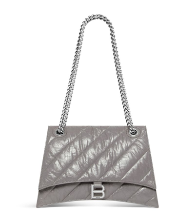 Shop Balenciaga Medium Leather Crush Shoulder Bag In Grey